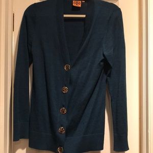 Tory Burch turquoise wool cardigan